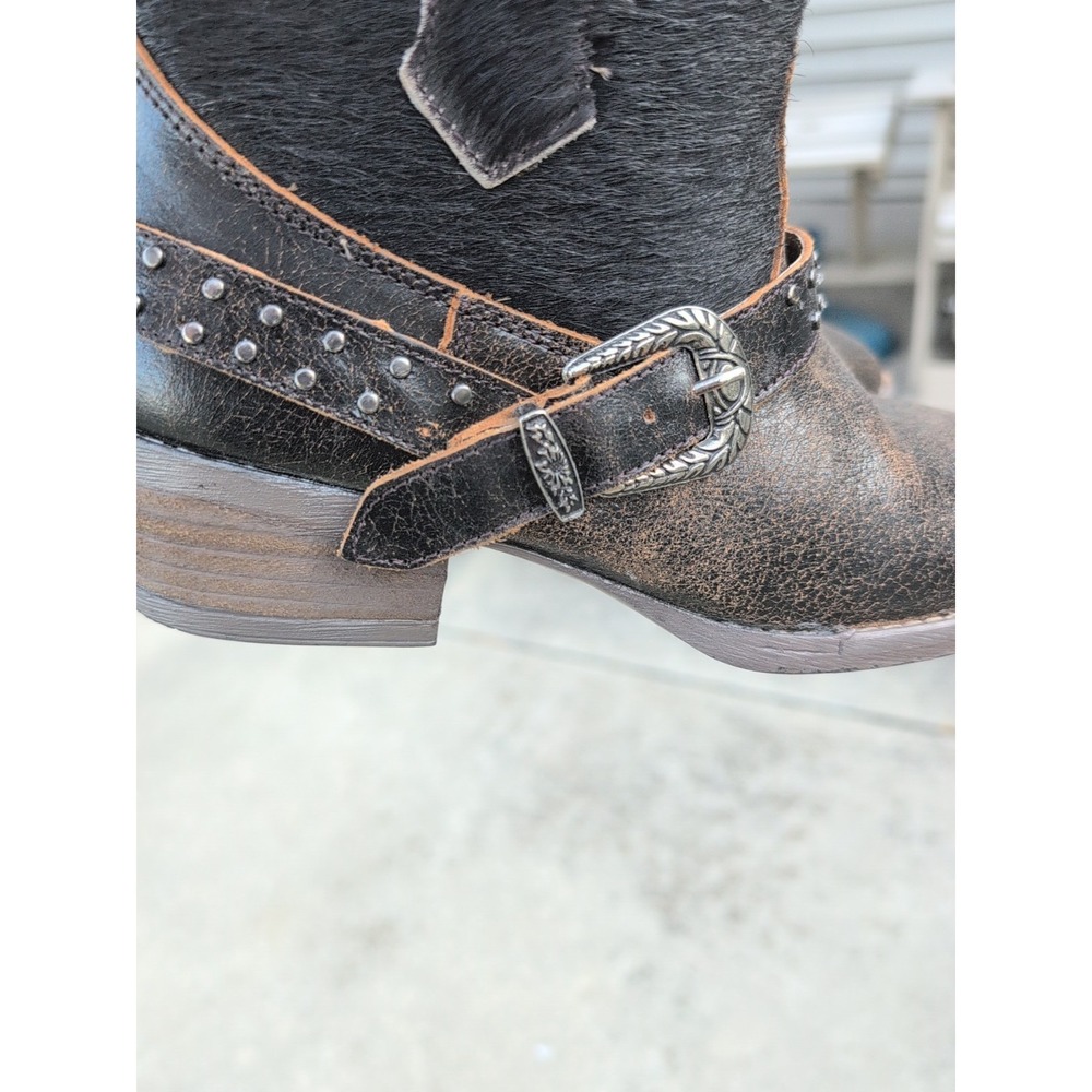 Sterling River Womens Short Ankle Boot Sz 7.5M Studded Leather Brown Calf Hair - Picture 6 of 10
